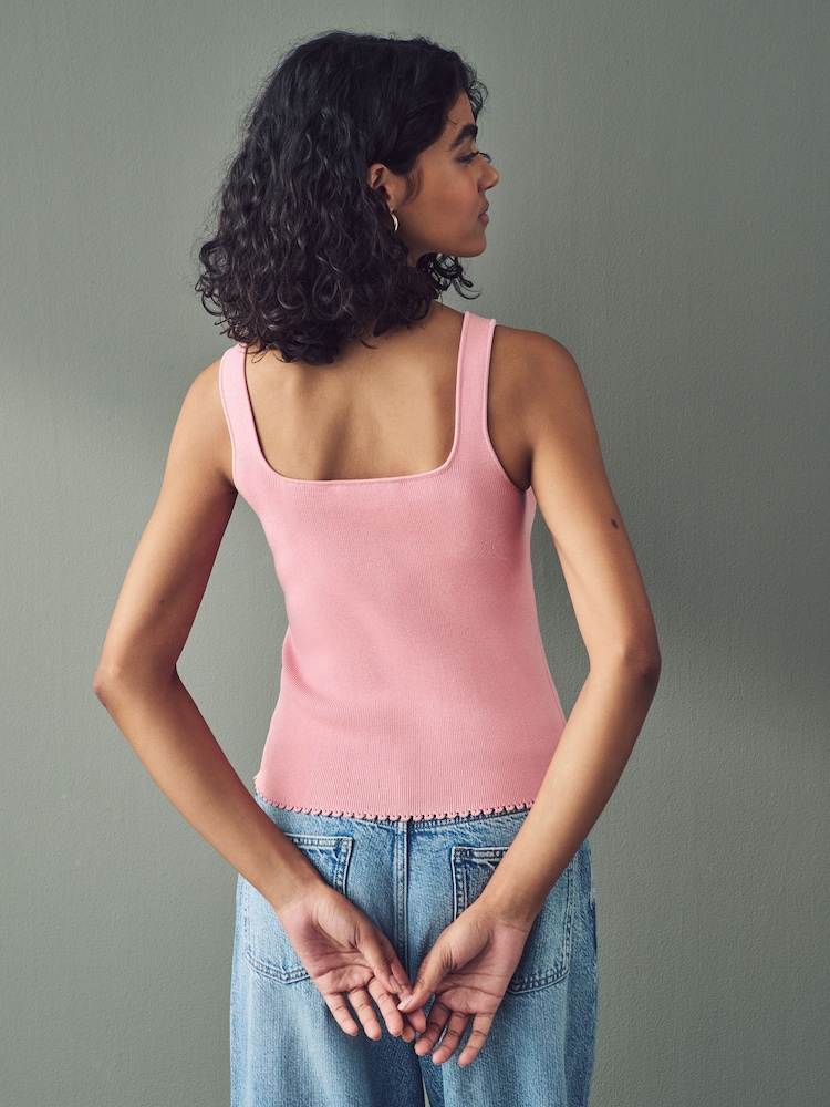 Pink Blush Square Neck Scalloped Edge Knitted Vest - Image 2 of 7
