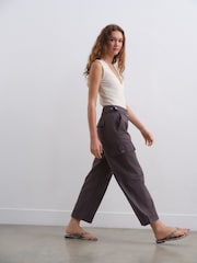Charcoal Grey 100% Cotton Cargo Barrel Leg Trousers - Image 1 of 9