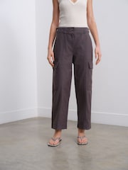 Charcoal Grey 100% Cotton Cargo Barrel Leg Trousers - Image 3 of 9