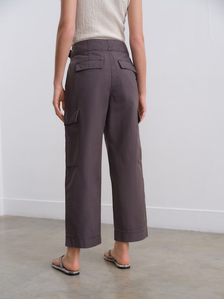 Charcoal Grey 100% Cotton Cargo Barrel Leg Trousers - Image 4 of 9
