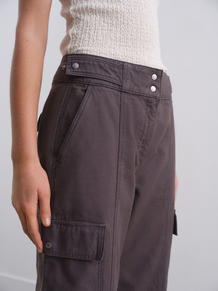 Charcoal Grey 100% Cotton Cargo Barrel Leg Trousers - Image 5 of 9