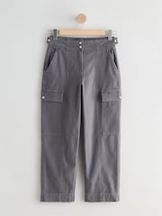 Charcoal Grey 100% Cotton Cargo Barrel Leg Trousers - Image 6 of 9