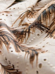 Neutral Palm Print 100% Cotton Tie Waist Embroidered Wide Leg Trousers - Image 7 of 8