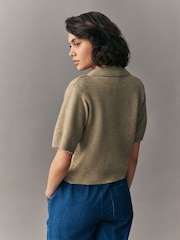 Green Sage Floral Embroidered Short Sleeve Collared Cardigan - Image 2 of 8