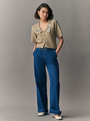 Green Sage Floral Embroidered Short Sleeve Collared Cardigan - Image 3 of 8