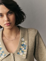 Green Sage Floral Embroidered Short Sleeve Collared Cardigan - Image 5 of 8