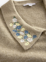 Green Sage Floral Embroidered Short Sleeve Collared Cardigan - Image 8 of 8