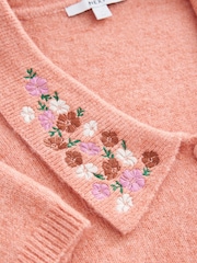 Pink Peach Floral Embroidered Short Sleeve Collared Cardigan - Image 7 of 7