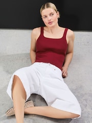 Red Square Neck Scalloped Edge Knitted Vest - Image 1 of 7