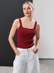 Red Square Neck Scalloped Edge Knitted Vest - Image 2 of 7