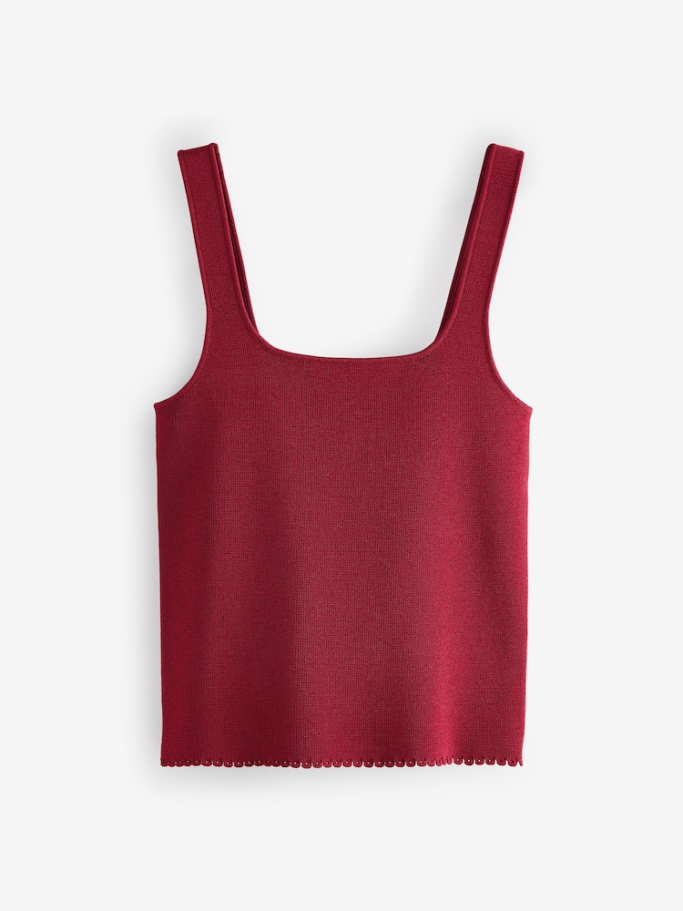 Red Square Neck Scalloped Edge Knitted Vest - Image 5 of 7