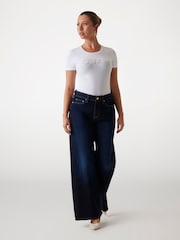 Белый - футболка с короткими рукавами и логотипом Guess пайетками - Изображение 3 из 5