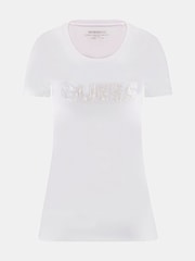 Белый - футболка с короткими рукавами и логотипом Guess пайетками - Изображение 5 из 5