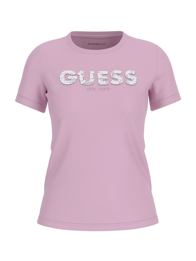 Guess Sequin Short Sleeve Logo T-Shirt - Image 1 of 1