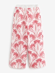 Red/White Embroidered Palm Print Wide Leg Trousers - Image 6 of 7
