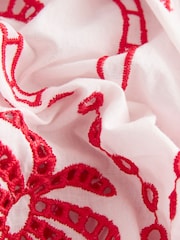 Red/White Embroidered Palm Print Wide Leg Trousers - Image 7 of 7