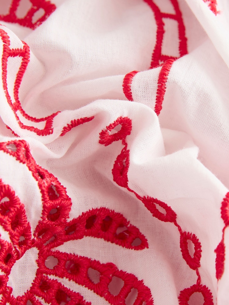 Red/White Embroidered Palm Print Wide Leg Trousers - Image 7 of 7
