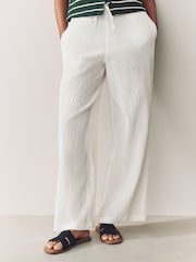 Pink/White 2 Pack Wide Leg Textured Trousers with Linen - Image 2 of 9