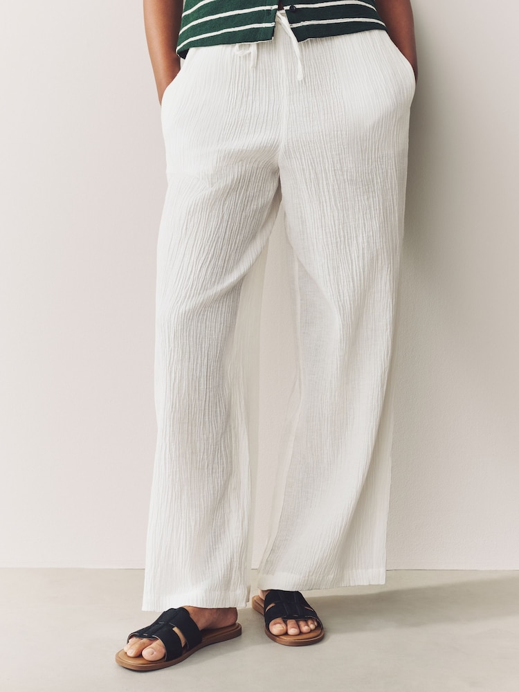 Pink/White 2 Pack Wide Leg Textured Trousers with Linen - Image 2 of 9