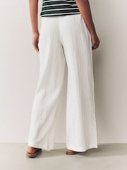 Pink/White 2 Pack Wide Leg Textured Trousers with Linen - Image 3 of 9