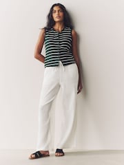 Pink/White 2 Pack Wide Leg Textured Trousers with Linen - Image 4 of 9