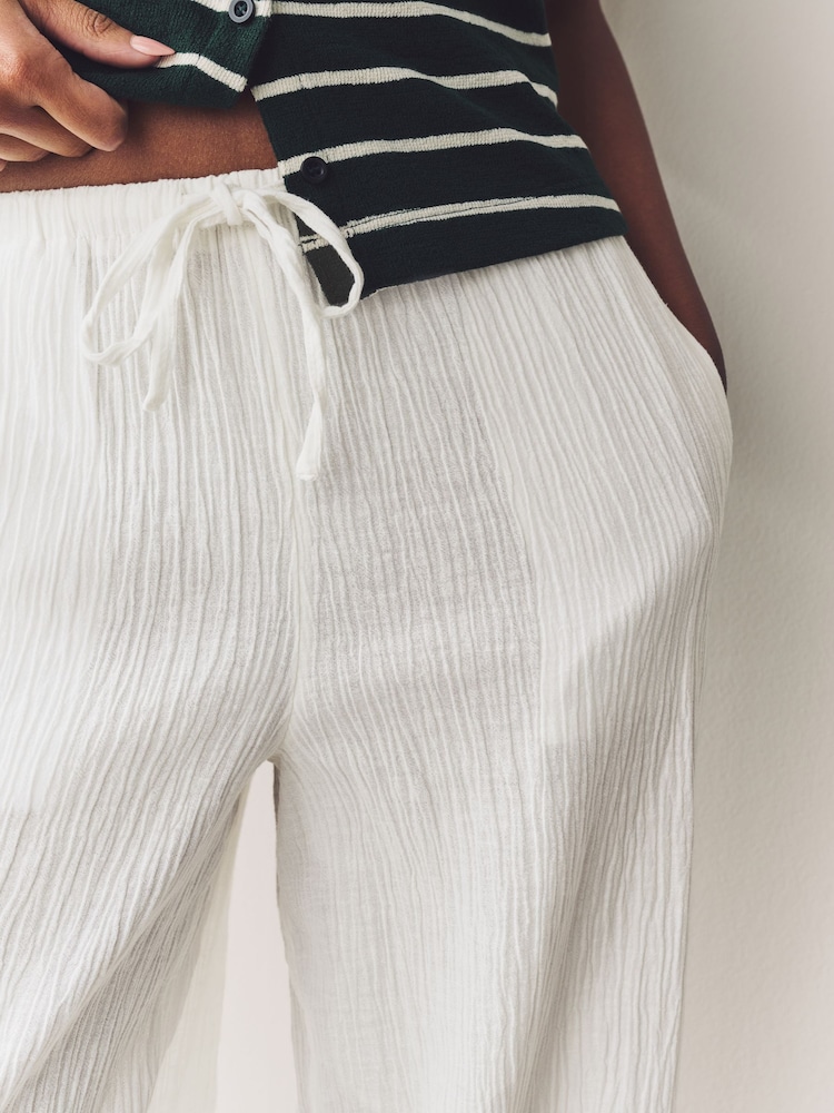 Rose/Blanc - Lot de 2 pantalons larges texturés en lin - Image 5 of 9