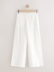 Pink/White 2 Pack Wide Leg Textured Trousers with Linen - Image 6 of 9