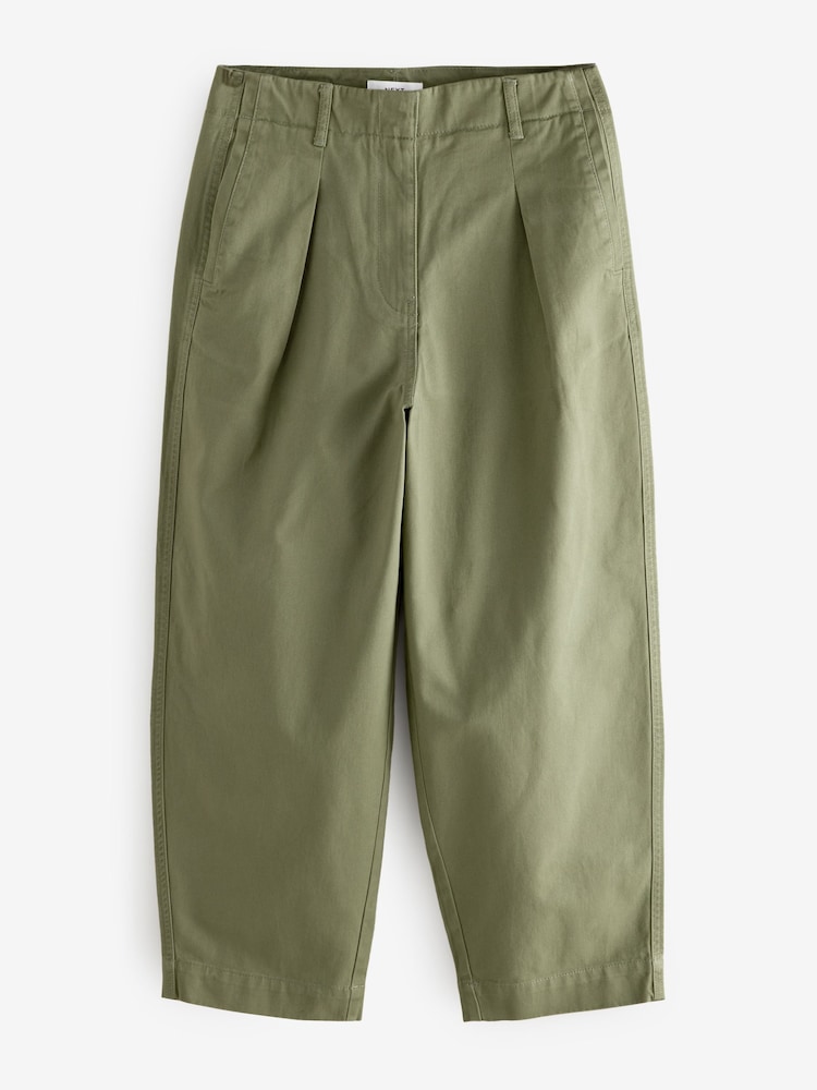 Sage Green 100% Cotton Barrel Leg Chinos Trousers - Image 5 of 8