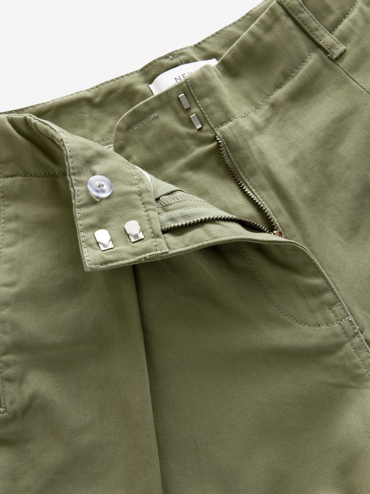 Sage Green 100% Cotton Barrel Leg Chinos Trousers - Image 7 of 8