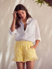 Yellow 100% Cotton Embroidered Gingham Boy Shorts - Image 3 of 8