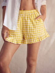 Yellow 100% Cotton Embroidered Gingham Boy Shorts - Image 4 of 8