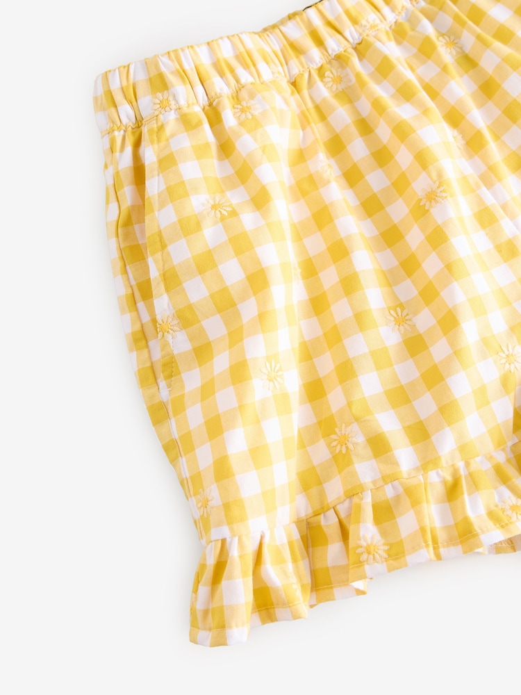 Yellow 100% Cotton Embroidered Gingham Boy Shorts - Image 7 of 8