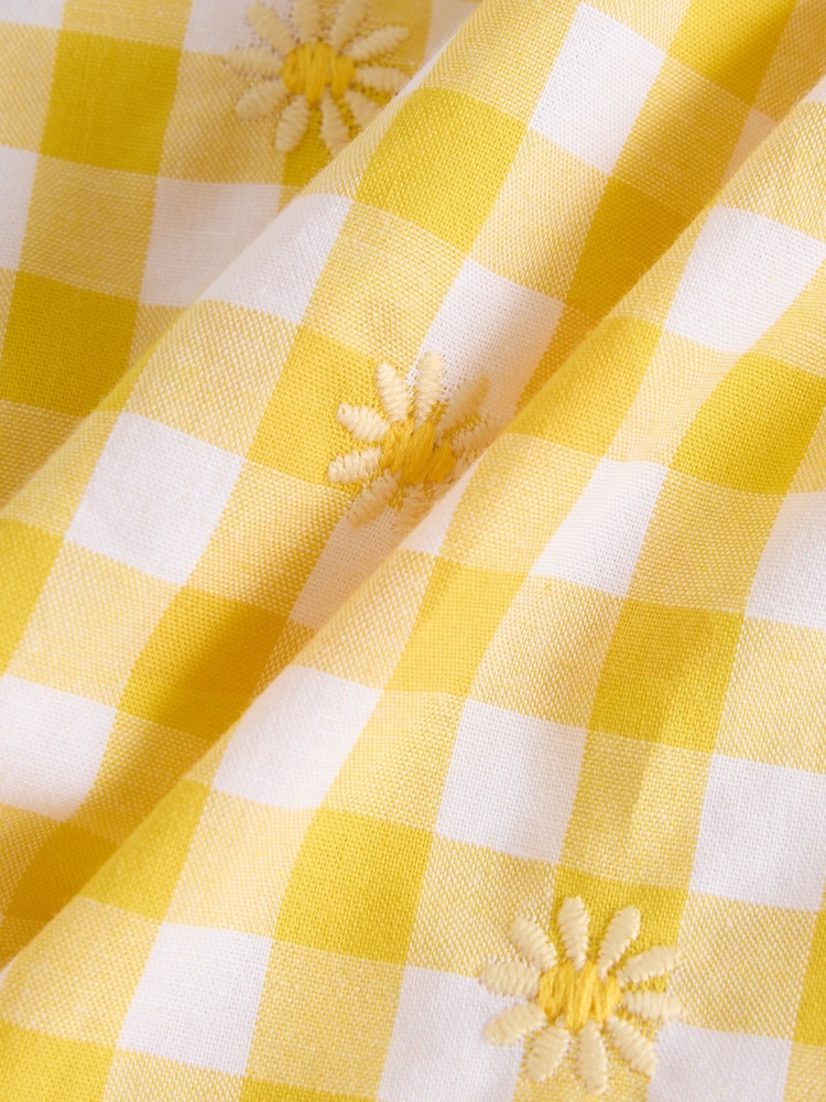 Yellow 100% Cotton Embroidered Gingham Boy Shorts - Image 8 of 8
