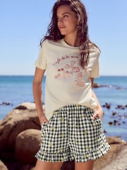 Black & White 100% Cotton Embroidered Gingham Boy Shorts - Image 1 of 1