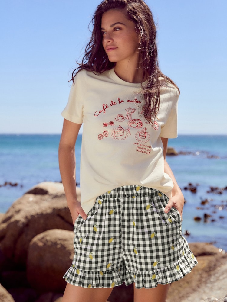 Black & White 100% Cotton Embroidered Gingham Boy Shorts - Image 1 of 1