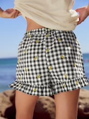 Black & White 100% Cotton Embroidered Gingham Boy Shorts - Image 3 of 8