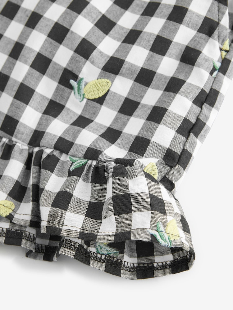 Black & White 100% Cotton Embroidered Gingham Boy Shorts - Image 8 of 8