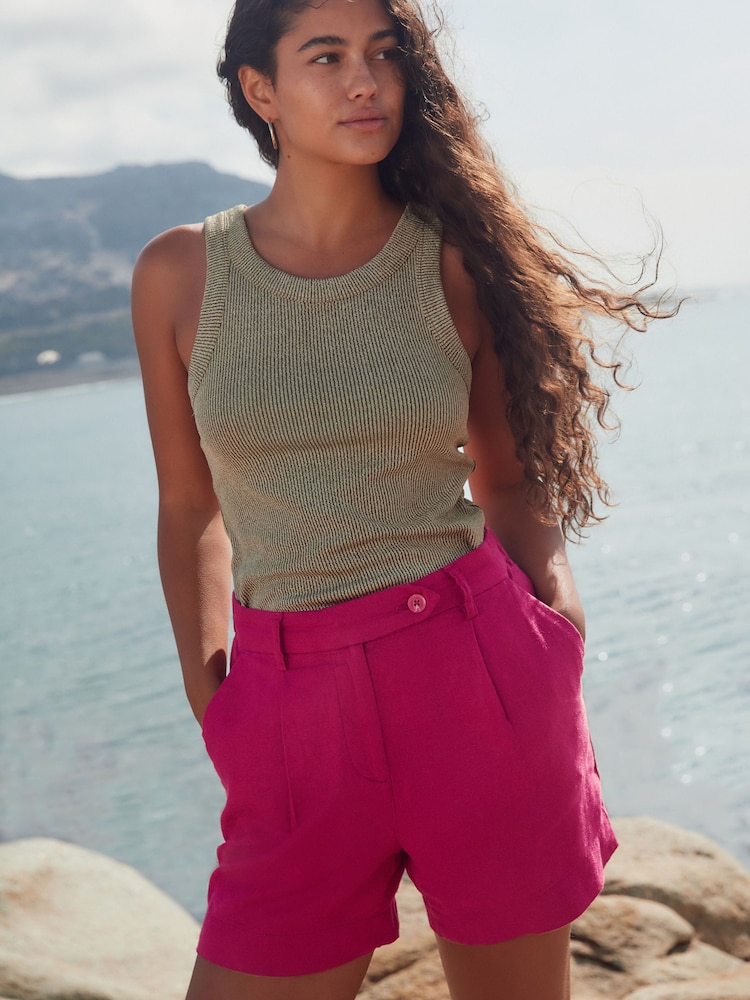 Pink Linen Rich Boy Shorts - Image 1 of 6