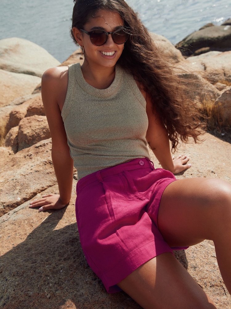 Pink Linen Rich Boy Shorts - Image 2 of 6