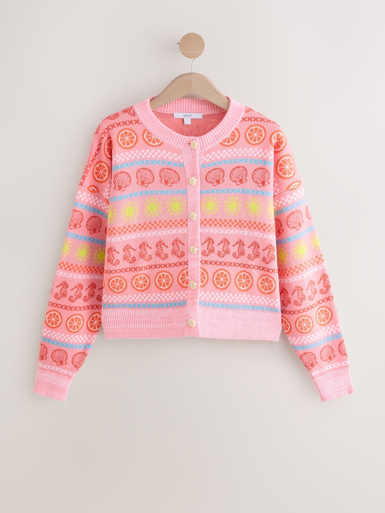 Pink Sea Patterned Colourful Knitted Cardigan - Image 5 of 7