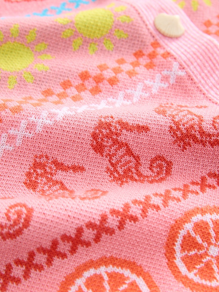 Pink Sea Patterned Colourful Knitted Cardigan - Image 6 of 7