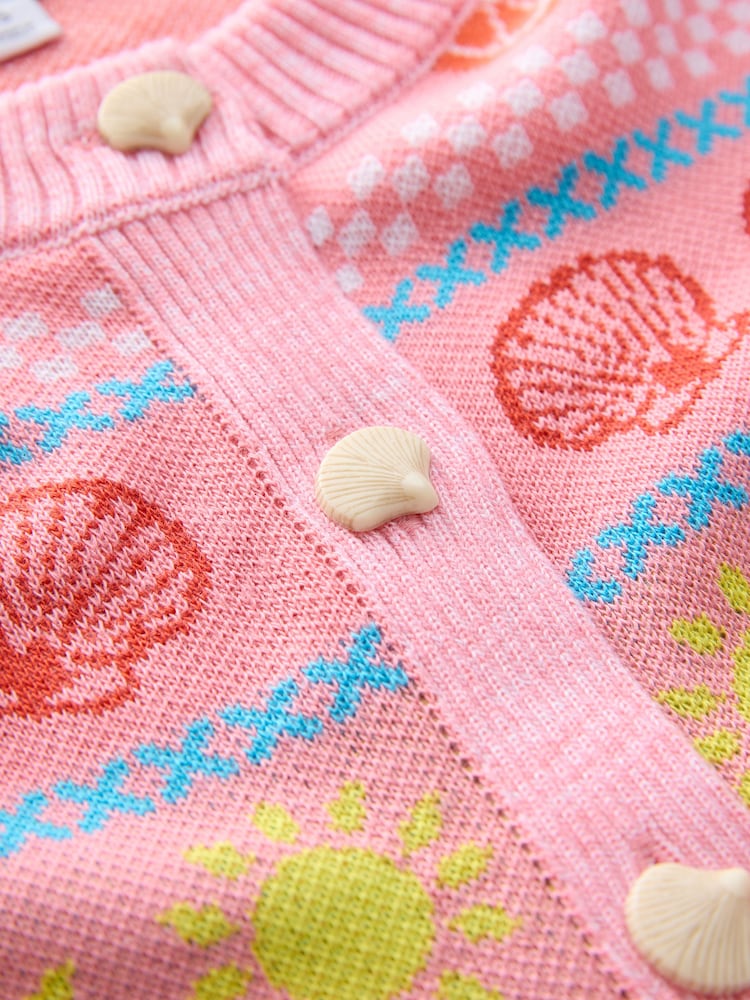 Pink Sea Patterned Colourful Knitted Cardigan - Image 7 of 7 Pink Sea Patterned Colourful Knitted Cardigan - Image 7 of 7
