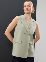 Sage Green Smart Knitted Waistcoat Blazer with Faux Pockets - Image 1 of 7
