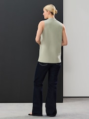 Sage Green Smart Knitted Waistcoat Blazer with Faux Pockets - Image 3 of 7