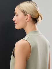 Sage Green Smart Knitted Waistcoat Blazer with Faux Pockets - Image 4 of 7