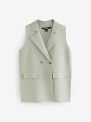 Sage Green Smart Knitted Waistcoat Blazer with Faux Pockets - Image 5 of 7