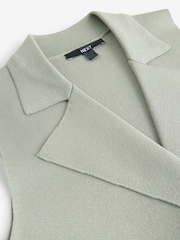 Sage Green Smart Knitted Waistcoat Blazer with Faux Pockets - Image 7 of 7