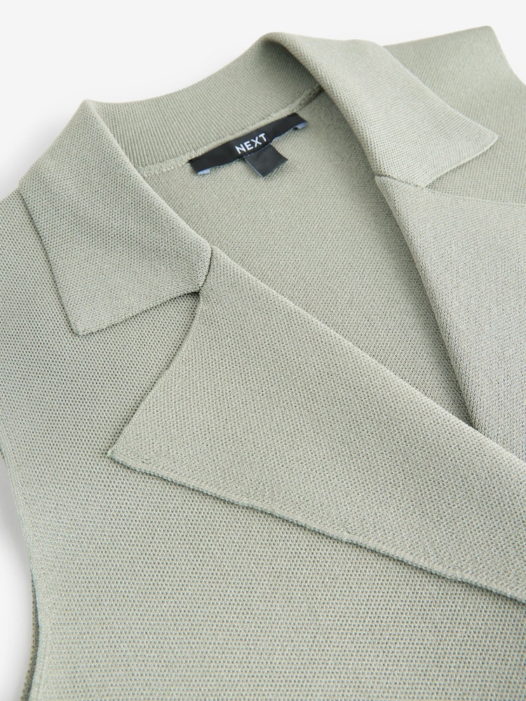 Sage Green Smart Knitted Waistcoat Blazer with Faux Pockets - Image 7 of 7