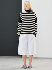 Navy White Stripe 100% Cotton Relaxed Stripe Cardigan - Image 4 of 8