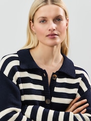 Navy White Stripe 100% Cotton Relaxed Stripe Cardigan - Image 5 of 8